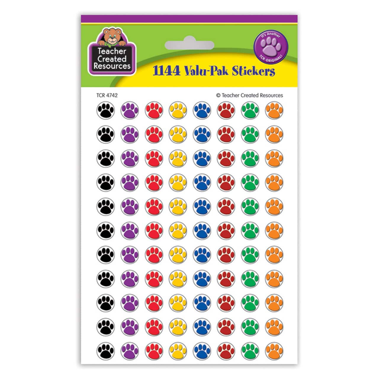 Teacher Created Resources Colorful Paw Prints Mini Valu-Pak Stickers, 6 Packs of 1144